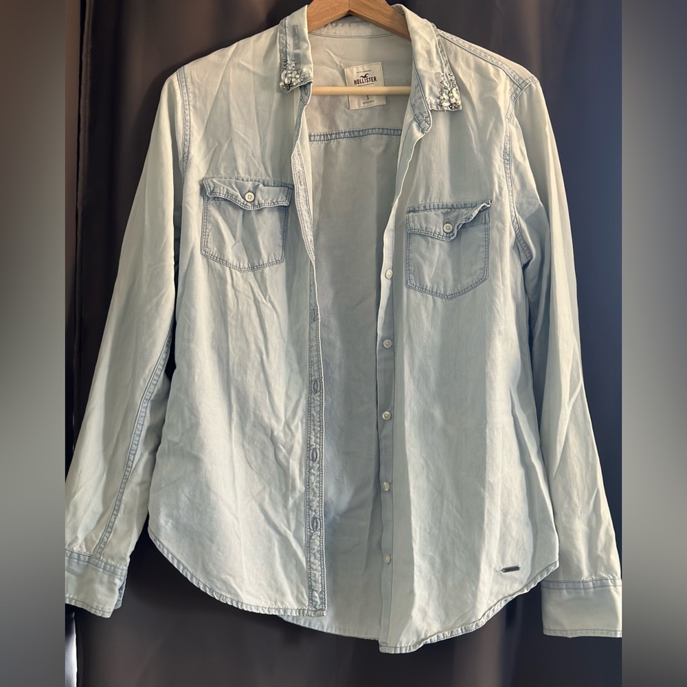 Jeweled denim button-up